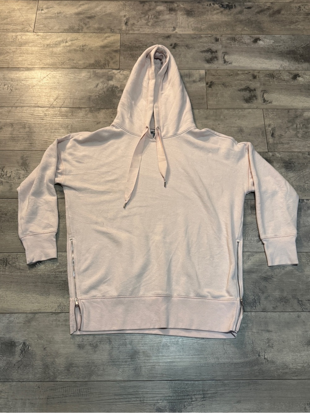 Aerie Light Pink Hoodie Sweatshirt with Side Zippers, Oversized, Tunic Length, M
